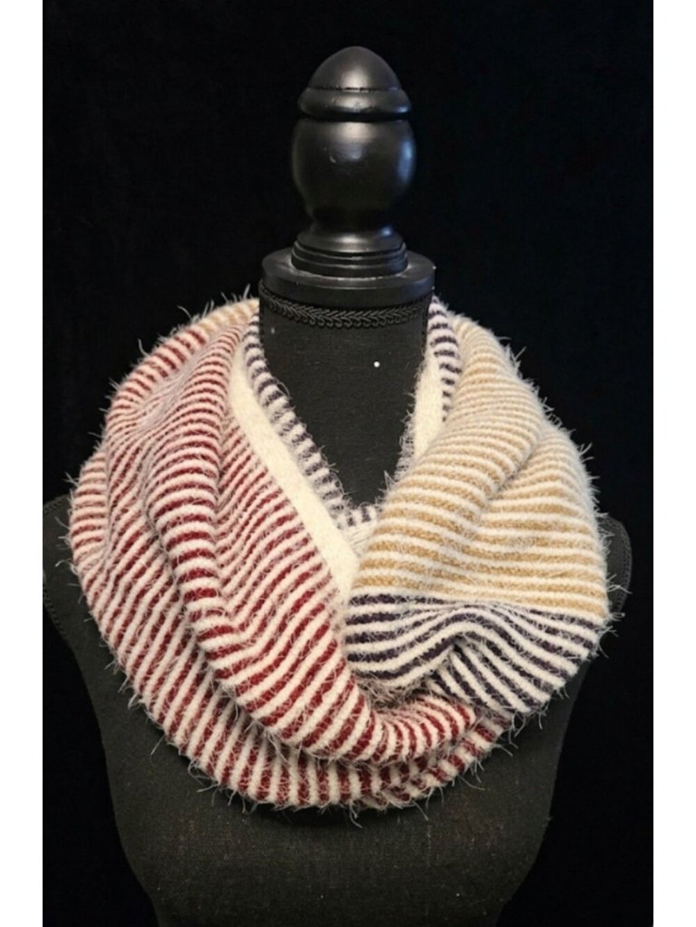 Striped Infinity Eyelash Scarf By LOOK-Lighweight Cozy